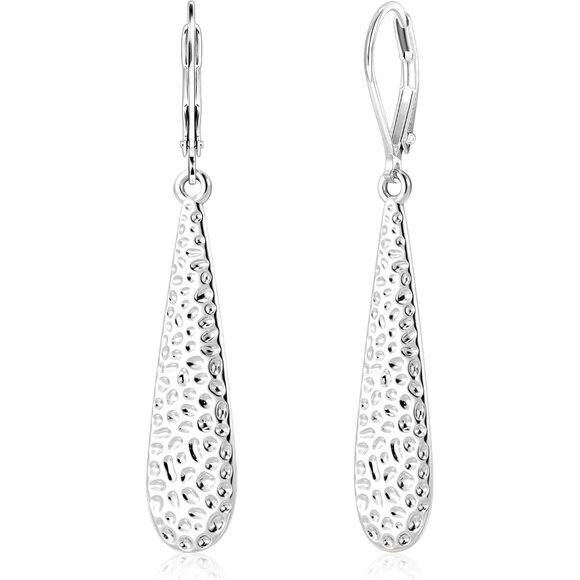 Women's 925 Sterling Silver Teardrop Dangle Leverback Hypoallergenic Earrings - Picture 1 of 7